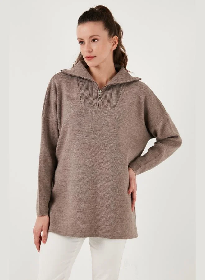 ليلا ليلا سويتر نسائي محبوك مقاس واحد بسحاب نصفي