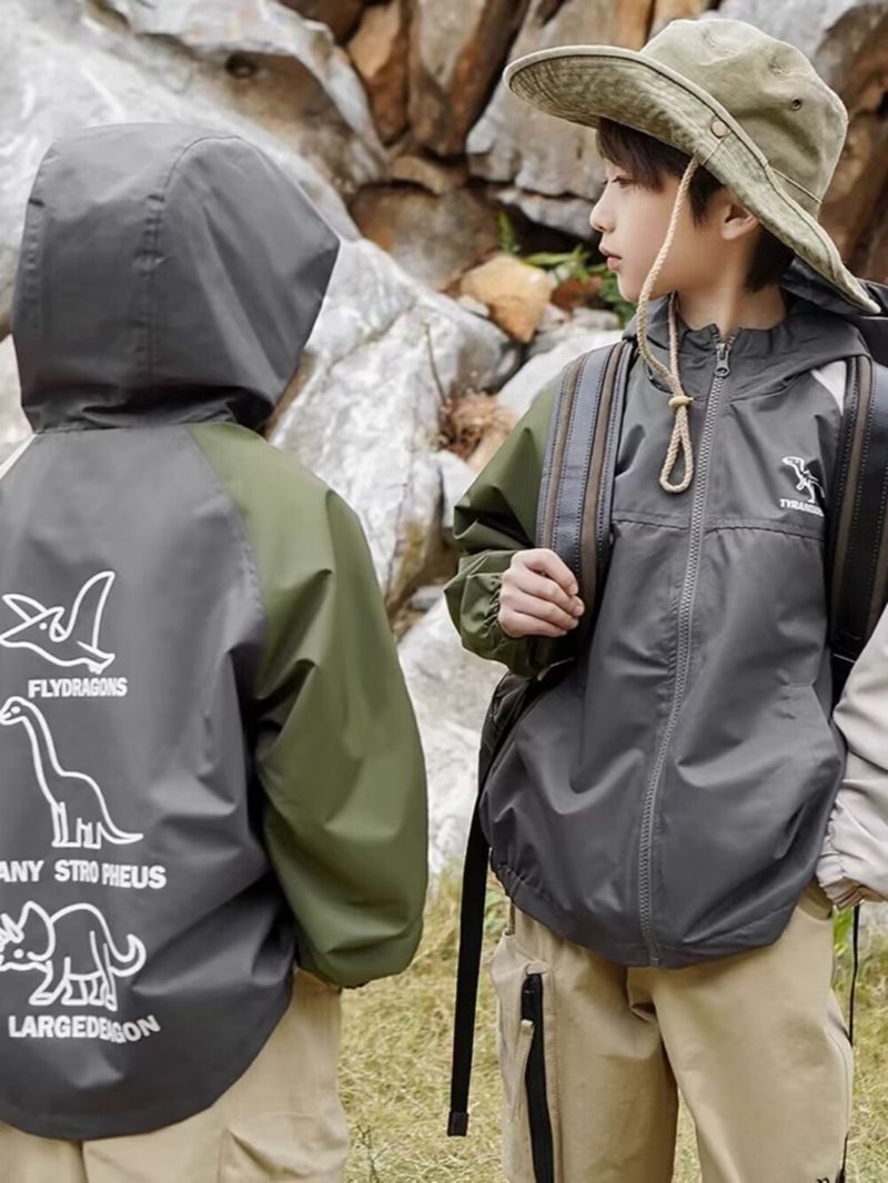 Children'S Clothing Children'S Jacket Boys' Spring Coat Hooded Outdoor Camping Waterproof Coat - Image 2