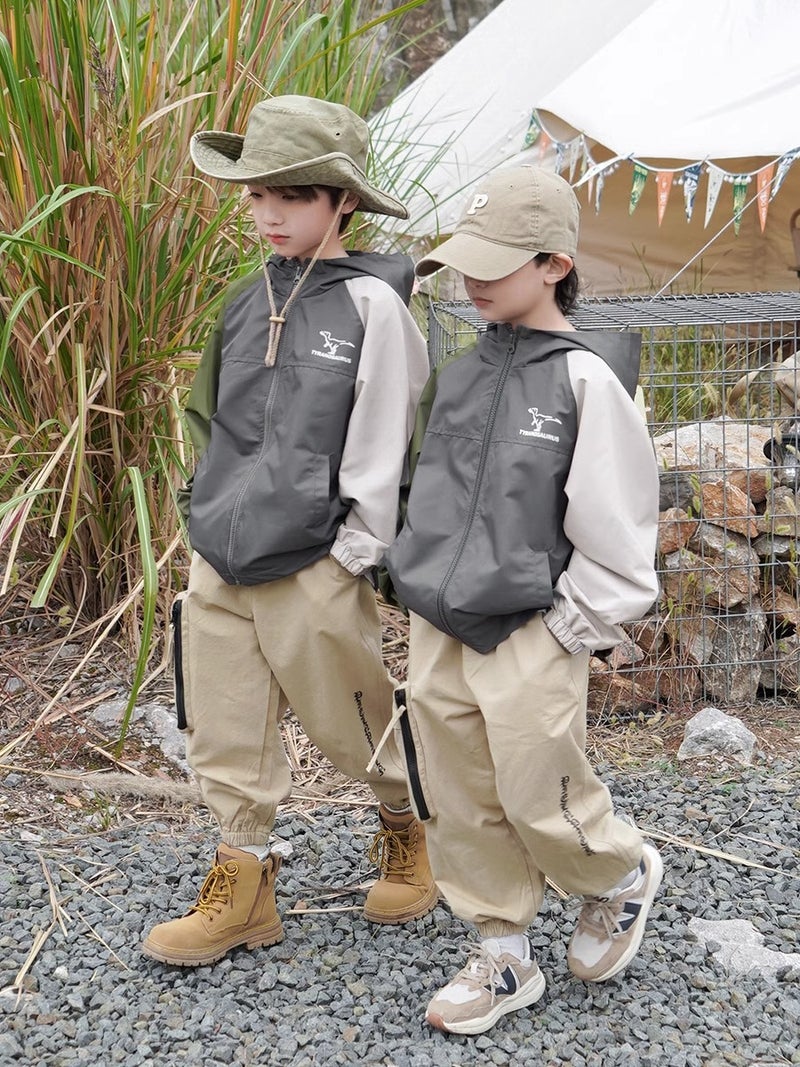 Children'S Clothing Children'S Jacket Boys' Spring Coat Hooded Outdoor Camping Waterproof Coat - Image 3