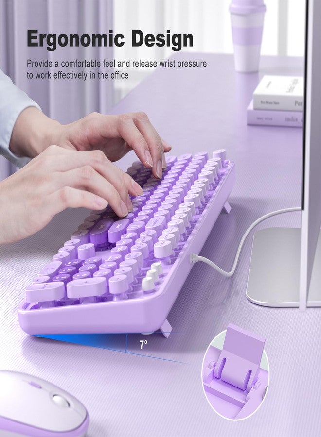MOFII Keyboard Wired Large Print, Computer Keyboard Plug Play, Colorful Retro Round Typewriter Keyboard with Numeric Keypad and Media Hotkey for Windows PC Laptop (Pale Purple) - Image 4