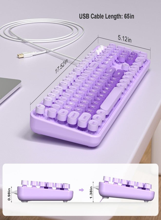 MOFII Keyboard Wired Large Print, Computer Keyboard Plug Play, Colorful Retro Round Typewriter Keyboard with Numeric Keypad and Media Hotkey for Windows PC Laptop (Pale Purple) - Image 5