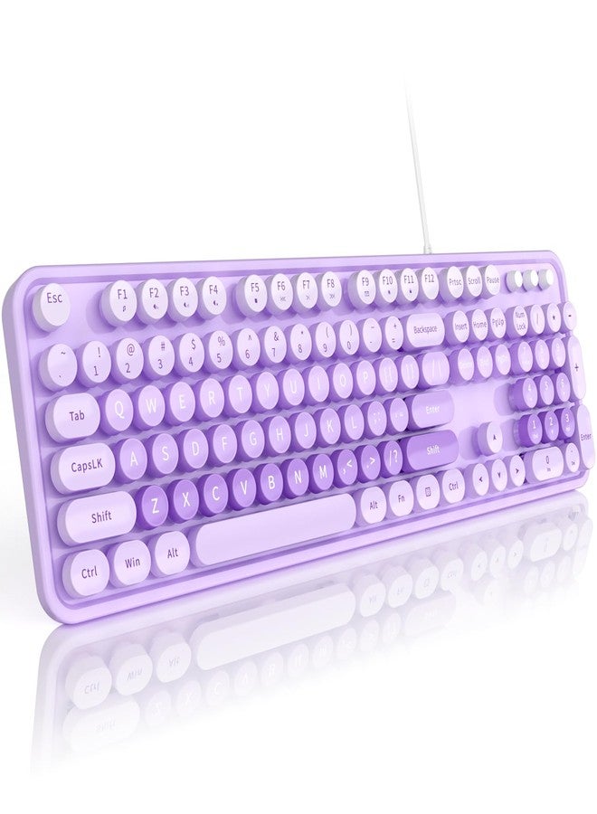 MOFII Keyboard Wired Large Print, Computer Keyboard Plug Play, Colorful Retro Round Typewriter Keyboard with Numeric Keypad and Media Hotkey for Windows PC Laptop (Pale Purple) - Image 1