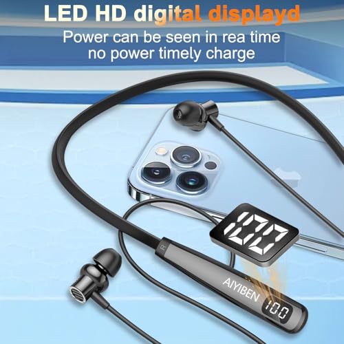 AIYIBEN Neckband Bluetooth Headphone with LED Power, Neckband Headphones 100 Hours Playtime, in-Ear Bluetooth Headphone with Microphone for Running and Exercising in The Gym (Y10) - Image 3