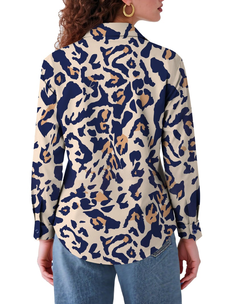 COUXILY Blouses for Women Business Casual Women's Long Sleeve Womens Dressy Silk Shirts Fall Trendy Tops Button Down Blouse Up Shirt Dress Work Non-Iron Wrinkle Free Cute Blue Pattern 02 M - Image 4