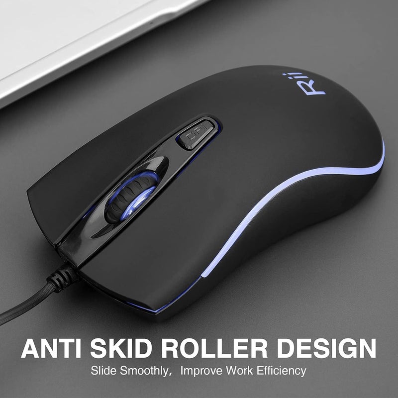 RII RM105 Wired Mouse,Computer Mouse with Colorful RGB Backlight,Comfortable Grip Ergonomic Optical,USB Wired Mice Support Windows PC, Laptop,Desktop,Notebook,Chromebook - Image 3