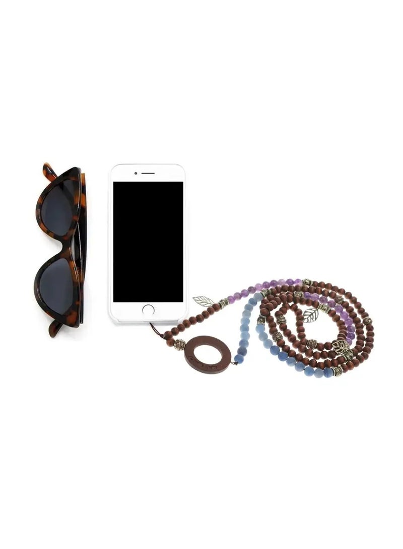 أم أم أيه من معدن الإنسان حامل للهاتف والنظارة من أحجار الأفينتورين المطفي الأزرق والجمشت - Image 1