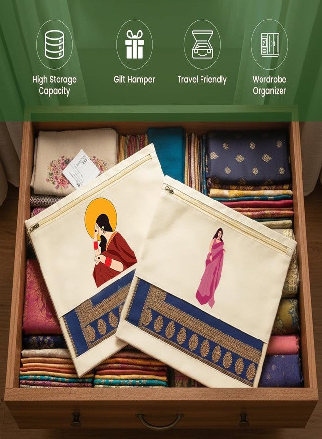 Wrapzy Pure Cotton Printed Saree Cover for Storage | Pack of 6 | Large 16.5 x 14.5 Inch Saree Bags with Zip & Transparent Mesh Window | Reusable Wardrobe Organizer for Sarees & Clothes - Image 2