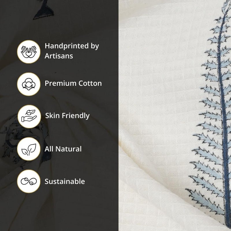 Peepul Tree Hand Block Printed Towel Set Super Absorbent Soft Faster Drying Floral Printed 100 Pure Cotton 240 GSM 2 Hand Towel Set Blue - Image 4