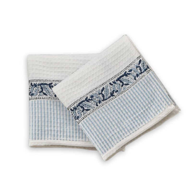 Peepul Tree Hand Block Printed Towel Set Super Absorbent Soft Faster Drying Floral Printed 100 Pure Cotton 240 GSM 2 Hand Towel Set Blue - Image 1