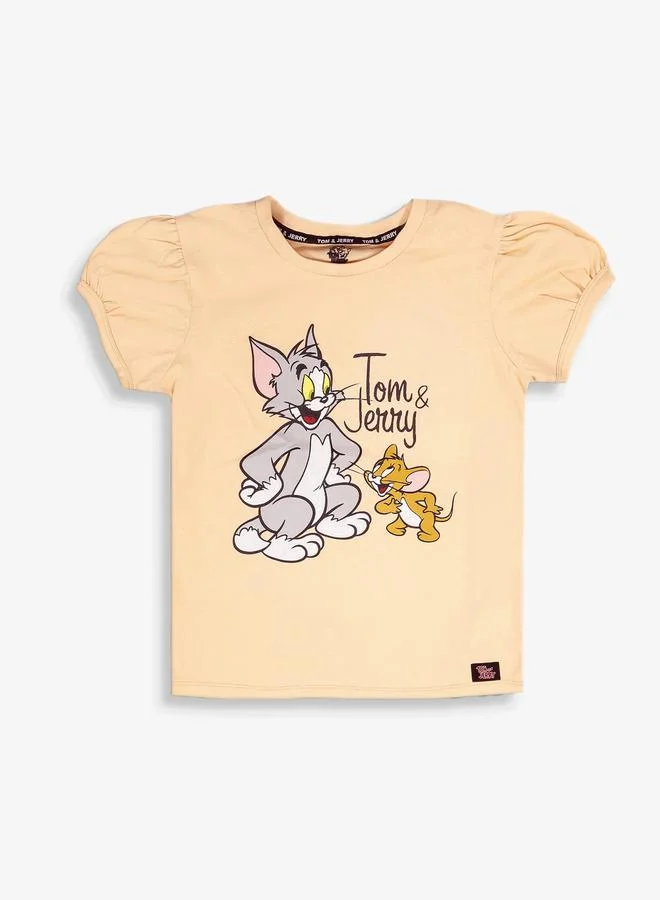 Tom And Jerry Graphic Print Round Neck Fashion T-shirt