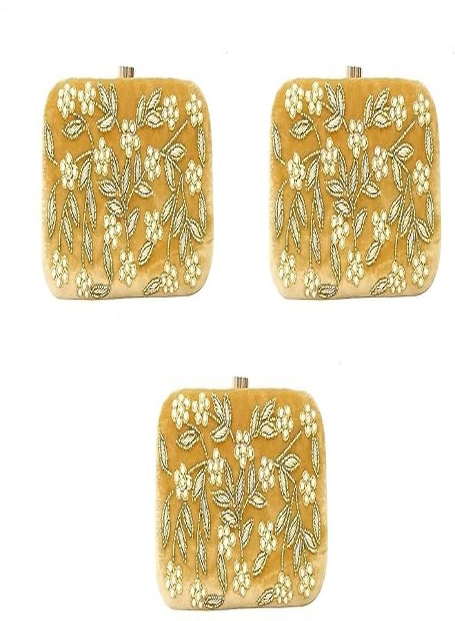حقيبة يد نسائية مطرزة بتطريز آري الزهري (عبوة من 3 قطع، ذهبية اللون)