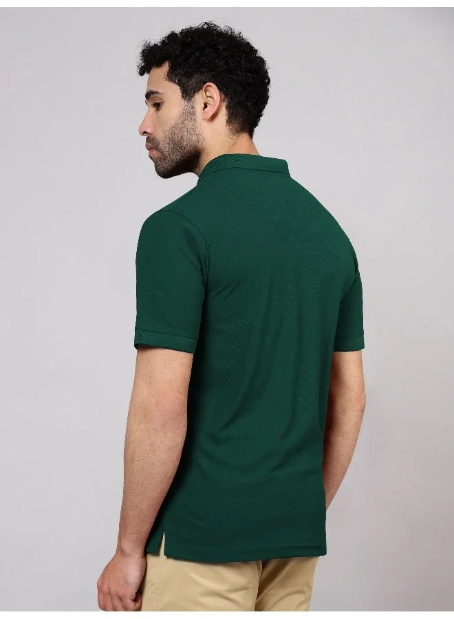 Beyoung Men's Regular Fit Half Sleeve Soild Casual Lush Green Polo T-shirt