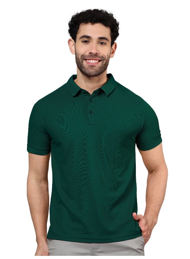 Beyoung Men's Regular Fit Half Sleeve Soild Casual Lush Green Polo T-shirt - Image 1