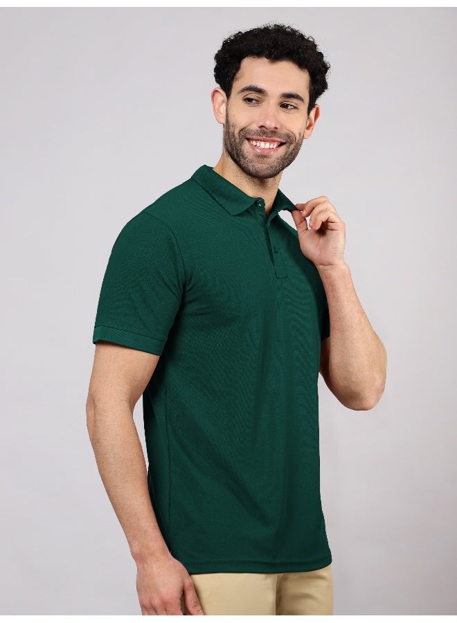 Beyoung Men's Regular Fit Half Sleeve Soild Casual Lush Green Polo T-shirt - Image 5