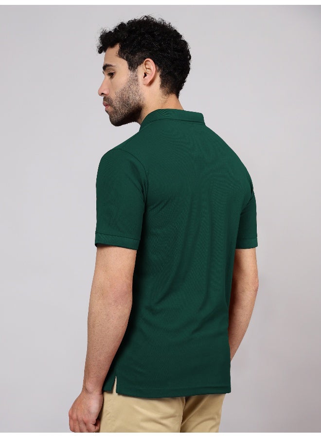 Beyoung Men's Regular Fit Half Sleeve Soild Casual Lush Green Polo T-shirt - Image 2