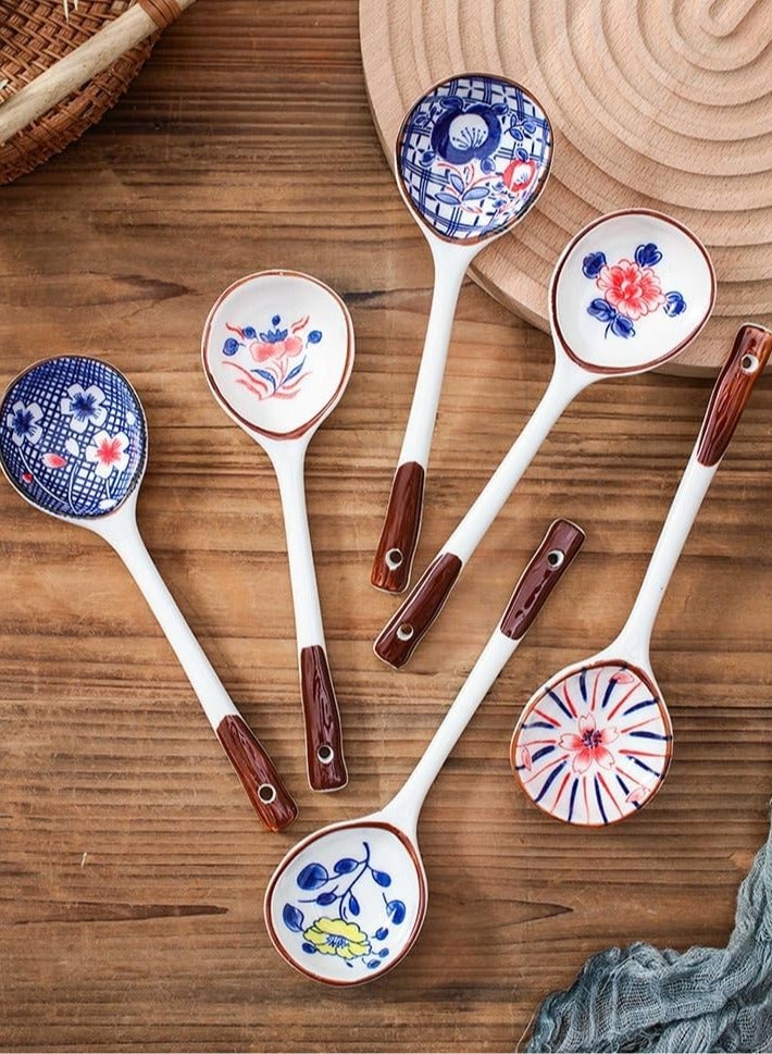 Bukela Set of 6 Hand-painted Ceramic Afternoon Tea and Coffee Stirring Spoons in a Gift Box, Long-handled Soup Spoons, Handcrafted Japanese Soup Spoons, Dinner Spoons (17.8 cm) - Image 2