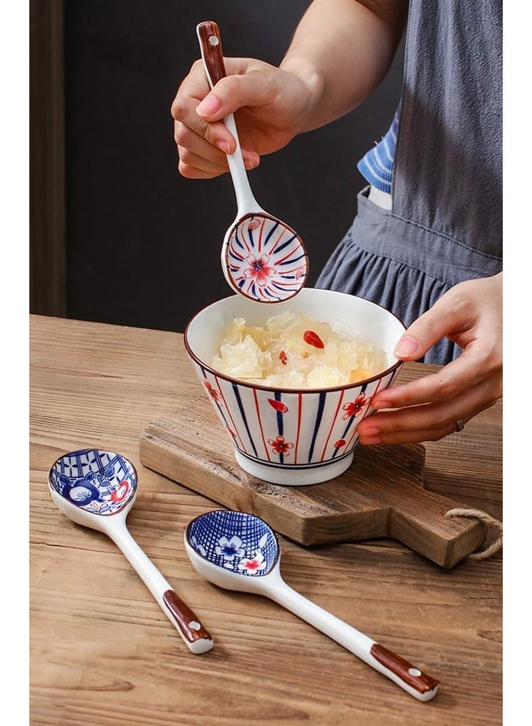 Bukela Set of 6 Hand-painted Ceramic Afternoon Tea and Coffee Stirring Spoons in a Gift Box, Long-handled Soup Spoons, Handcrafted Japanese Soup Spoons, Dinner Spoons (17.8 cm) - Image 3