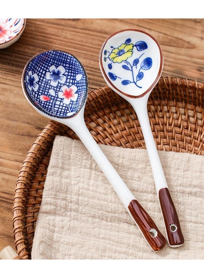 Bukela Set of 6 Hand-painted Ceramic Afternoon Tea and Coffee Stirring Spoons in a Gift Box, Long-handled Soup Spoons, Handcrafted Japanese Soup Spoons, Dinner Spoons (17.8 cm) - Image 4