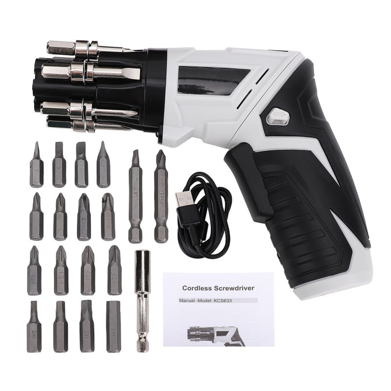Cordless Electric Screwdriver with Rechargeable Battery, 180° Rotating Handle, 6 Quick-Change Bits, LED Light, 19pcs Accessories Kit for Home, Craft, Furniture Assembly - Image 3