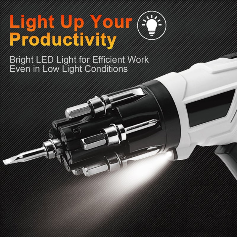 Cordless Electric Screwdriver with Rechargeable Battery, 180° Rotating Handle, 6 Quick-Change Bits, LED Light, 19pcs Accessories Kit for Home, Craft, Furniture Assembly - Image 4