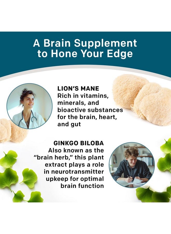 14-in-1 Lions Mane Supplement Capsules - Nootropic Brain Supplement with Ginkgo Biloba for Brain Support, Memory and Focus - Alpha GPC, L Theanine & Choline Supplements with 1300mg Per Serving (60 ct)