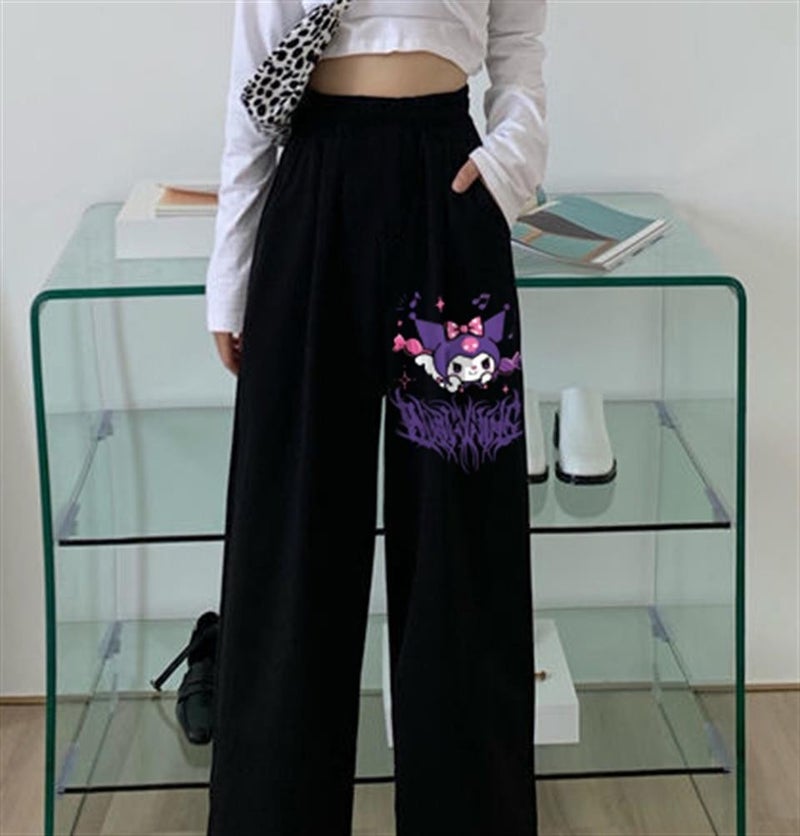 TouzModa Kuromi Printed Oversize Unisex Black Sweatpants  - Image 1