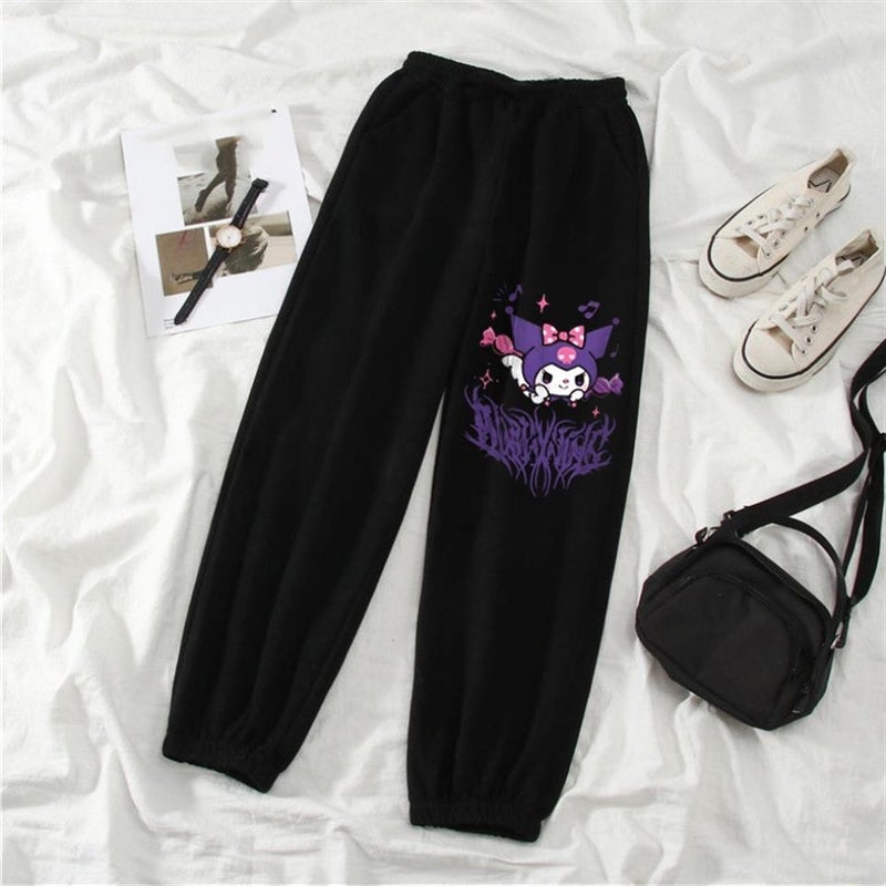 TouzModa Kuromi Printed Oversize Unisex Black Sweatpants  - Image 2