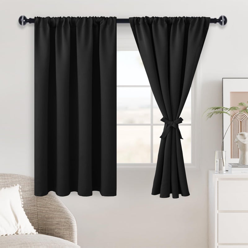 JIUZHEN Halloween Blackout Curtains for Bedroom  Black Thermal Insulated Room Darkening Rod Pocket Curtains for Living Room Set of 2 Panels with Tiebacks 38 x 45 Inch
