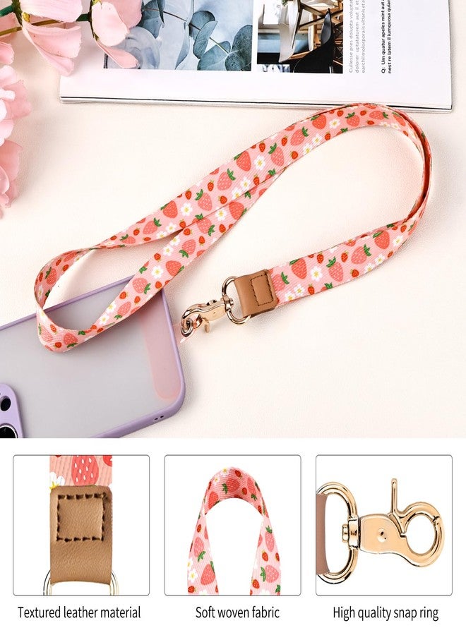 Knagsfa Badge Lanyards Neck Strap Leather with Dual Keyrings Metal Hook for ID Badges Keys, Long Cute Lanyard Keychain for Women Men Girls Boy, Strawberry Smallflower - Image 4