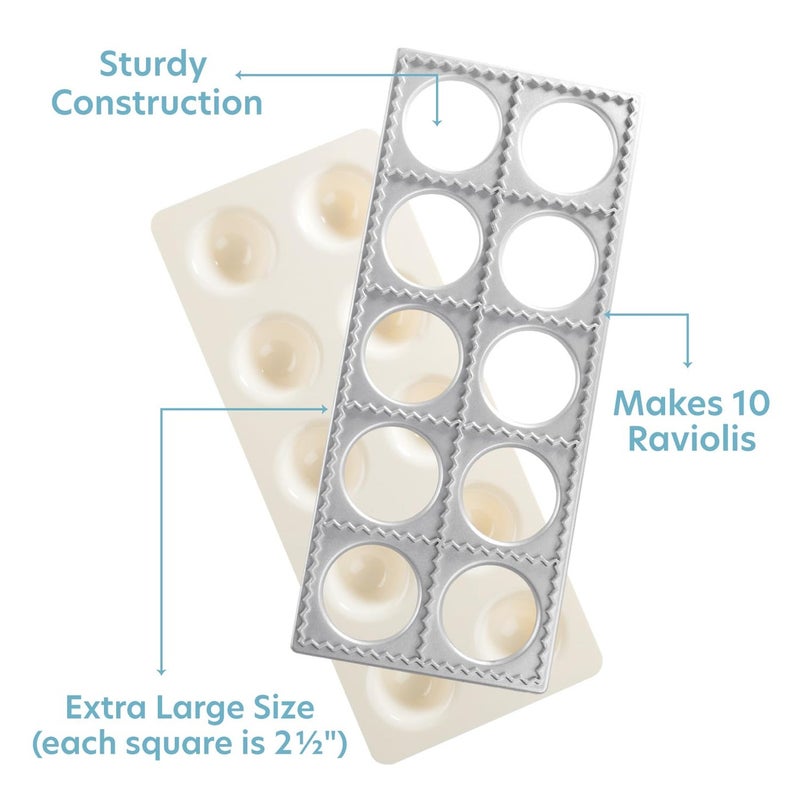 CucinaPro Ravioli Mold with Extra Large 2 1/2 Inch Squares- Authentic Ravioli Tray and Press, Makes 10 Italian Raviolis at a Time, Easy to Use Pasta Maker Kit, Sturdy Construction and Great Gift - Image 2