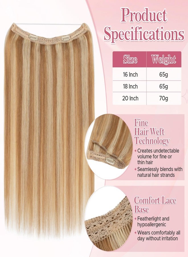 سيجو وصلات شعر سيجو هالو، شعر بشري طبيعي ريمي، وصلات شعر بسلك غير مرئي للنساء، خيط شفاف قابل للتعديل، مقاس 16 بوصة، 65 غرام، رقم الموديل 12RP613R، لون بني ذهبي وأشقر فاتح - Image 2