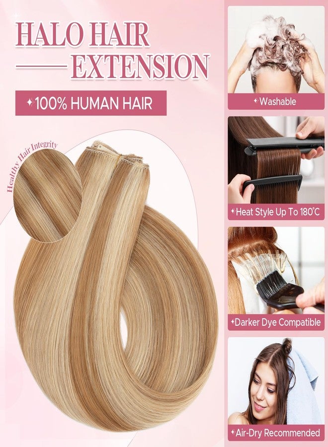 سيجو وصلات شعر سيجو هالو، شعر بشري طبيعي ريمي، وصلات شعر بسلك غير مرئي للنساء، خيط شفاف قابل للتعديل، مقاس 16 بوصة، 65 غرام، رقم الموديل 12RP613R، لون بني ذهبي وأشقر فاتح - Image 4