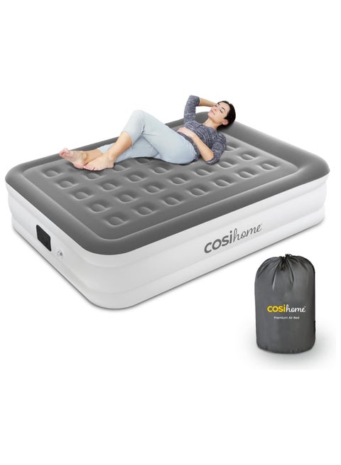 سرير هوائي فاخر كبير الحجم قابل للنفخ,مع مضخة هواء ووسادة مرتفعة مدمجة ,تتميز بسرعة النفخ والتفريغ الذاتي، مرتبة هوائية  مثالية للاستخدام في المنزل، وللضيوف، والتخييم، والسفر ، والاستخدامات الخارجية مع حقيبة تخزين
