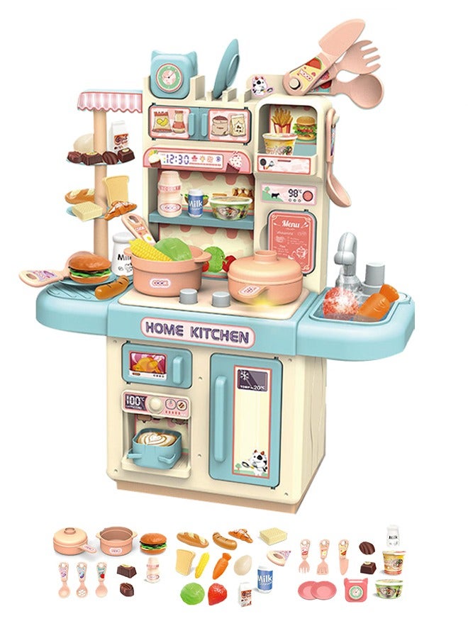 34 Pcs Kitchen Pretend Play Toy Set, Role Play Cookware Indoor DIY Toy Games, Kitchen Accessories Toys Sets With Spray And Light for Boys, Girls, Kids, Children, Blue - Image 1