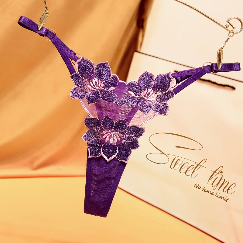 Chic Embroidered Plus-Size Thong for Women Red  - Image 2