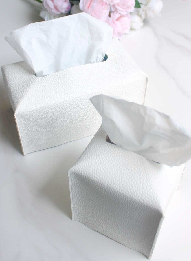 JESMINI Large RectangleTissue Box Cover - with Bottom Belt [, White] Faux Leather Rectangular Tissue Box Cover Decorative for Bathroom Vanity Countertop/Night Stands/Office Desk…, Large/1Pack - Image 2