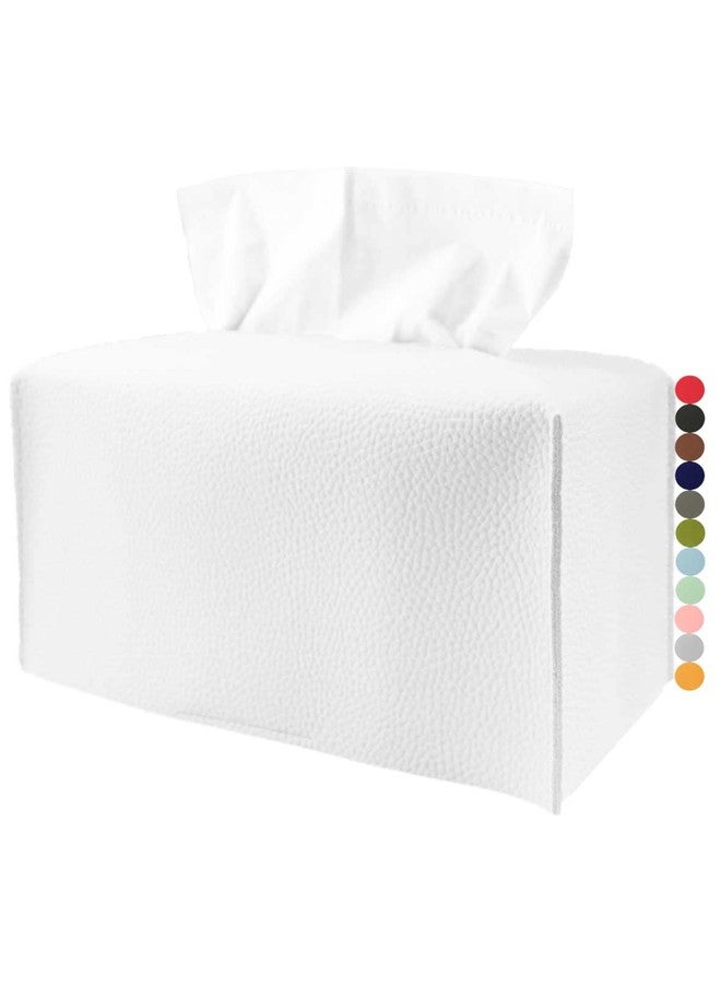 JESMINI Large RectangleTissue Box Cover - with Bottom Belt [, White] Faux Leather Rectangular Tissue Box Cover Decorative for Bathroom Vanity Countertop/Night Stands/Office Desk…, Large/1Pack - Image 1