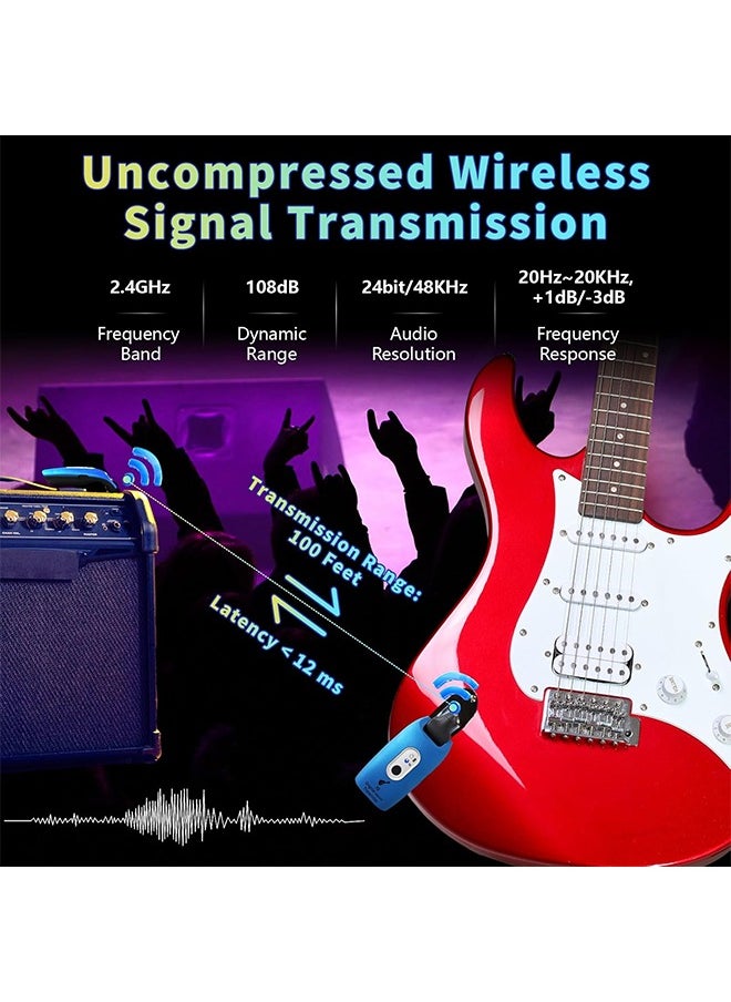 Generic A9 Wireless Guitar System 2.4GHz Built-in Rechargeable Lithium Battery 270°Rotatable Audio Wireless Transmitter Receiver for Acoustic Guitar Bass Violin Keyboard Electric Instruments, Blue  - Image 5