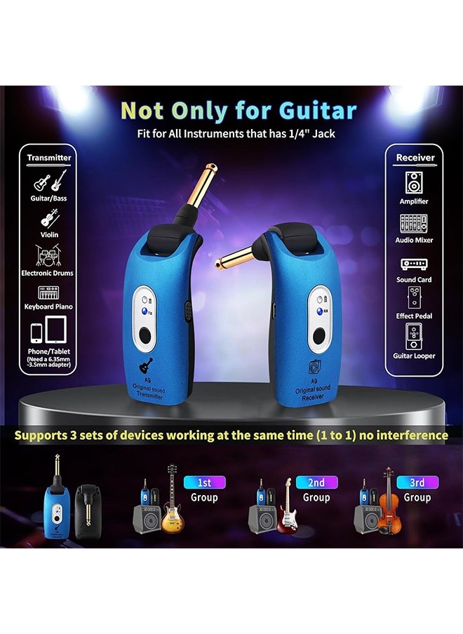 Generic A9 Wireless Guitar System 2.4GHz Built-in Rechargeable Lithium Battery 270°Rotatable Audio Wireless Transmitter Receiver for Acoustic Guitar Bass Violin Keyboard Electric Instruments, Blue  - Image 4