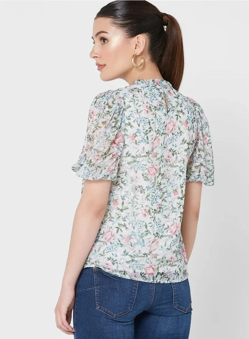Oasis Tie Detail Ruffle Hem Floral Print Dress