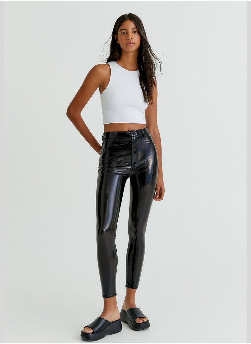 PULL&BEAR Red vinyl skinny trousers  - Image 1