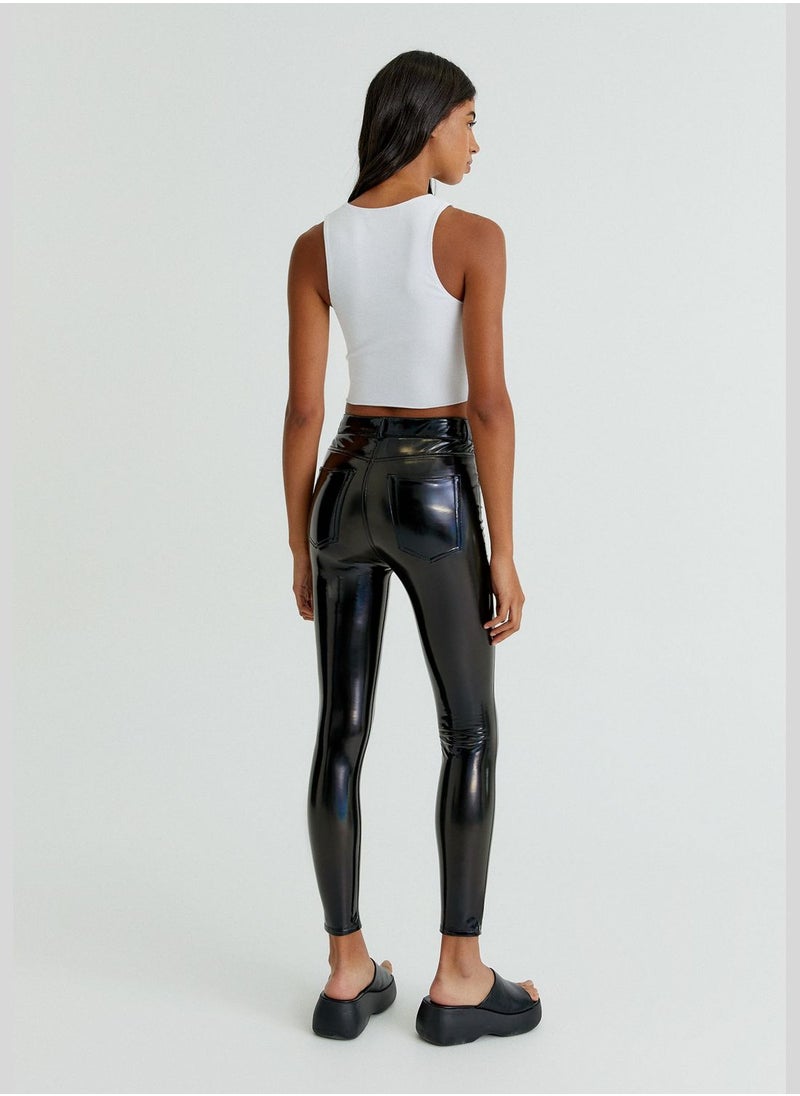 PULL&BEAR Red vinyl skinny trousers  - Image 2