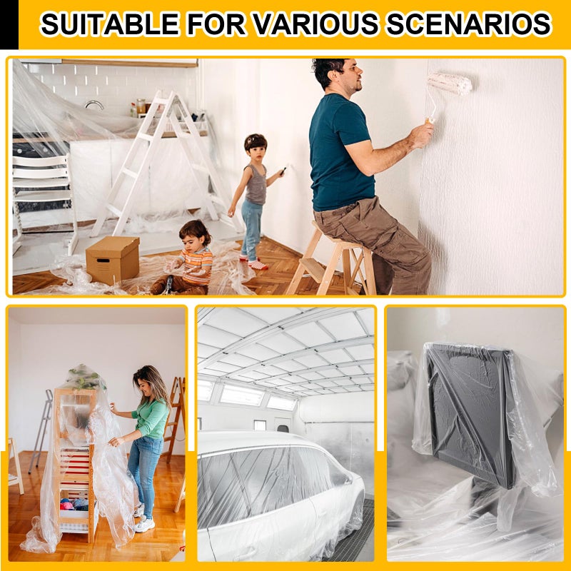 ZENOWICK 8 Pack Plastic Drop Cloth, 9x12 Ft Plastic Sheeting for Painting, Dust-Proof Tear-Resistant Painters Plastics Tarp Cloth for Furniture Floor Sofa Protector Cover Durable & Thick - Image 4