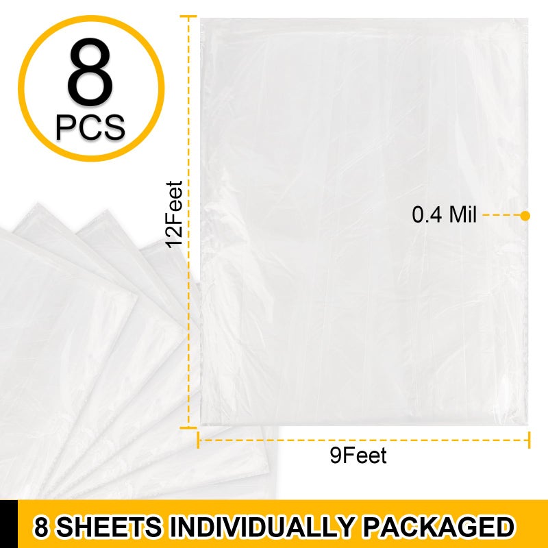 ZENOWICK 8 Pack Plastic Drop Cloth, 9x12 Ft Plastic Sheeting for Painting, Dust-Proof Tear-Resistant Painters Plastics Tarp Cloth for Furniture Floor Sofa Protector Cover Durable & Thick - Image 2