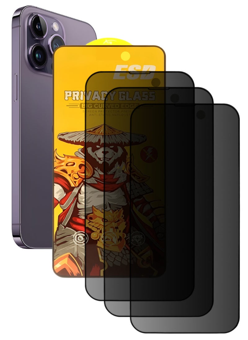 ESD 3 Pieces Tempered Dustproof Privacy Glass Screen Protector Compatible For iPhone 14 Pro - Image 1
