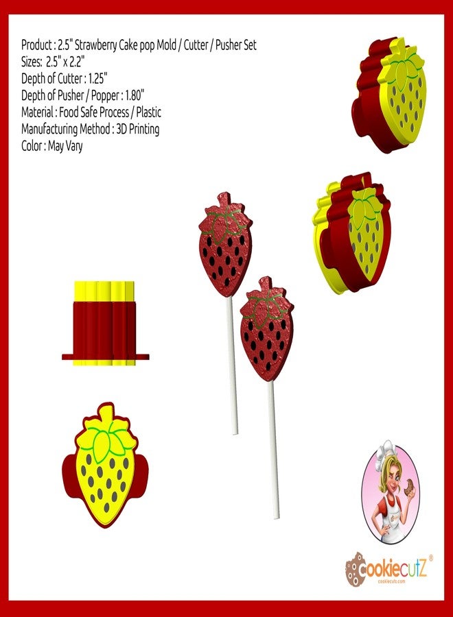 Cookie Cutz 2.5" Strawberry Cake pop Mold/Cutter/Pusher Set - Image 3