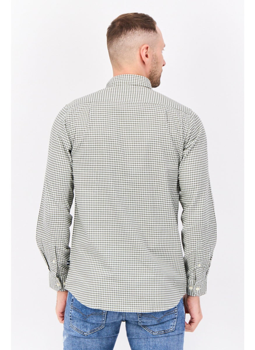 NAUTICA Men Classic Fit Micro Check Print Long Sleeve Casual Shirts, Green/White  - Image 2