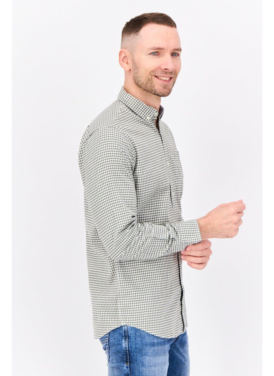 NAUTICA Men Classic Fit Micro Check Print Long Sleeve Casual Shirts, Green/White  - Image 4