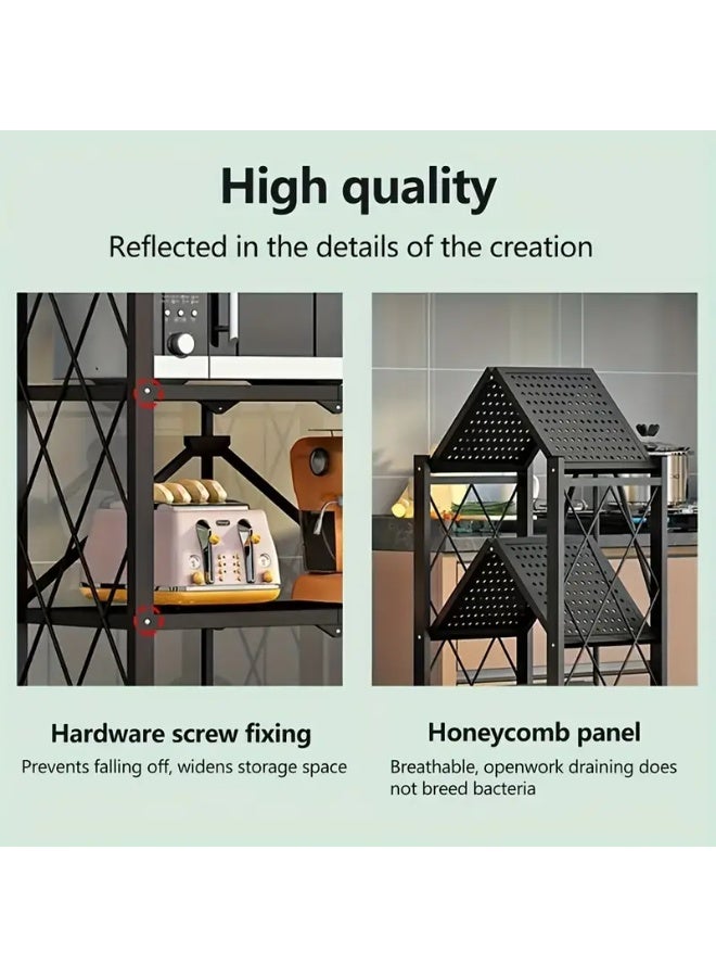 Kitchen storage rack, heavy-duty metal shelving unit on a rotating trolley for garage, kitchen, basement, pantry, 4-layer folding thickened storage shelves with wheels, - Image 2