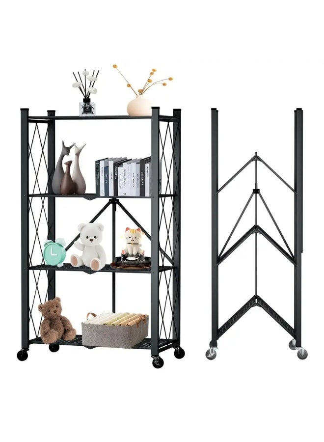 Kitchen storage rack, heavy-duty metal shelving unit on a rotating trolley for garage, kitchen, basement, pantry, 4-layer folding thickened storage shelves with wheels, - Image 1